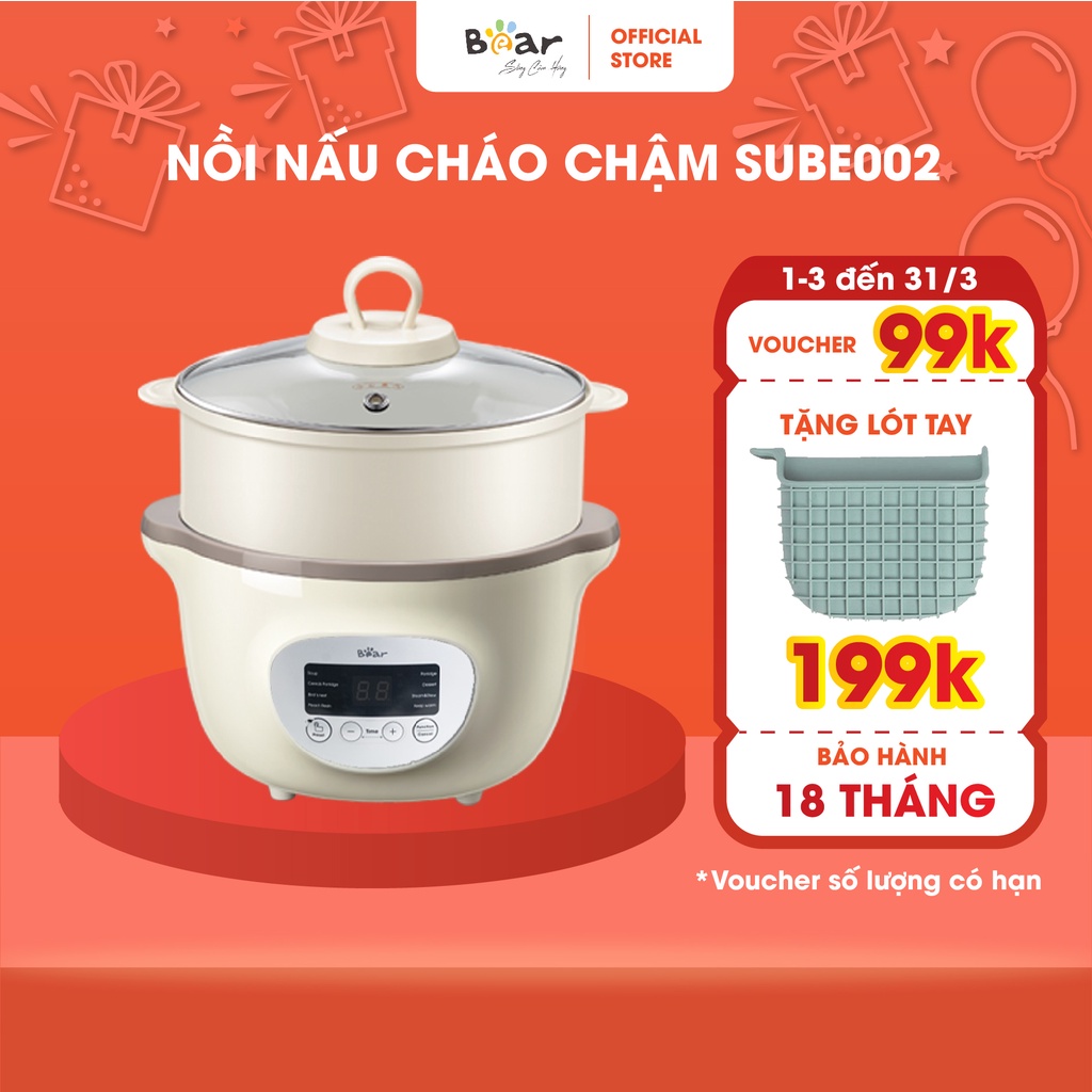 Nồi Nấu Chậm 1,6L Bear Chính Hãng Đa Năng Nấu Cháo, Chưng Yến Bản Quốc Tế Bảo Hành 18 Tháng - SUBE002