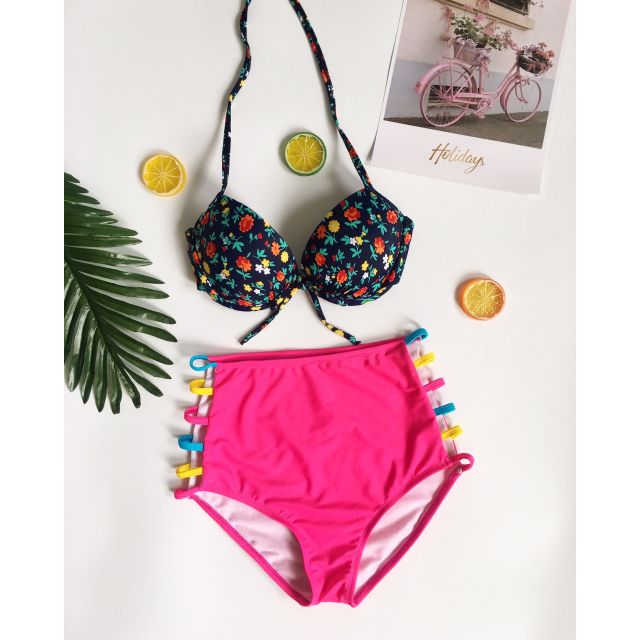 Bikini áo ngực hoa lá phối hồng