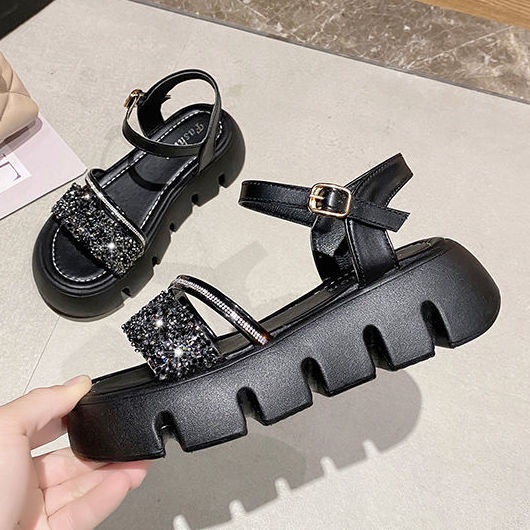 Xăng đan Đế Dày 5Cm Đính Đá Phong Cách Hàn Quốc Thời Trang Mùa Hè Cho Nữ