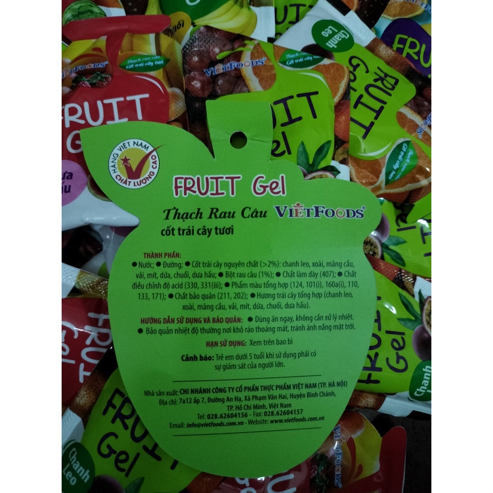 1 túi 850g Kẹo Thạch rau câu zaizai Vietfoods đủ vị cốt trái cây tươi - Chứng nhận Hàng Việt Nam chất lượng cao