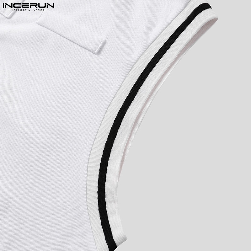 Áo ba lỗ sát nách INCERUN màu sắc tương phản trẻ trung cho nam