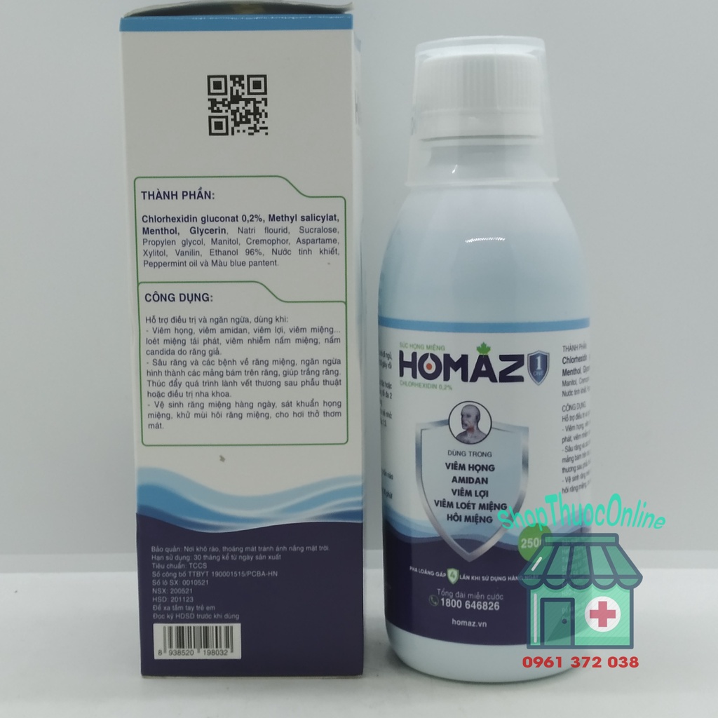 Súc họng miệng HOMAZ ONE - Dùng trong viêm họng, amidan, viêm lợi, viêm loét miệng, hôi miệng