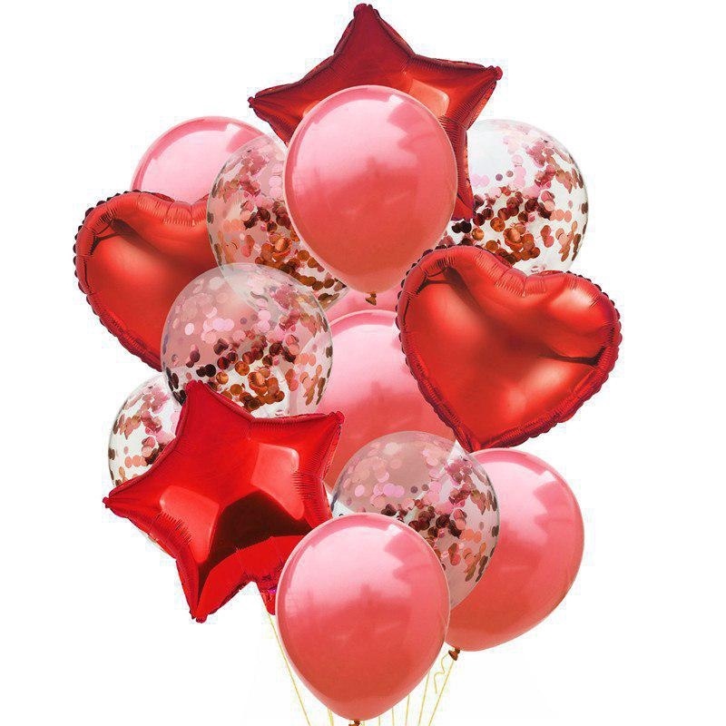 Set 14 Bong Bóng Kim Loại Hình Trái Tim / Ngôi Sao / Trái Tim Trang Trí Tiệc Sinh Nhật / Tiệc Cưới / Valentines