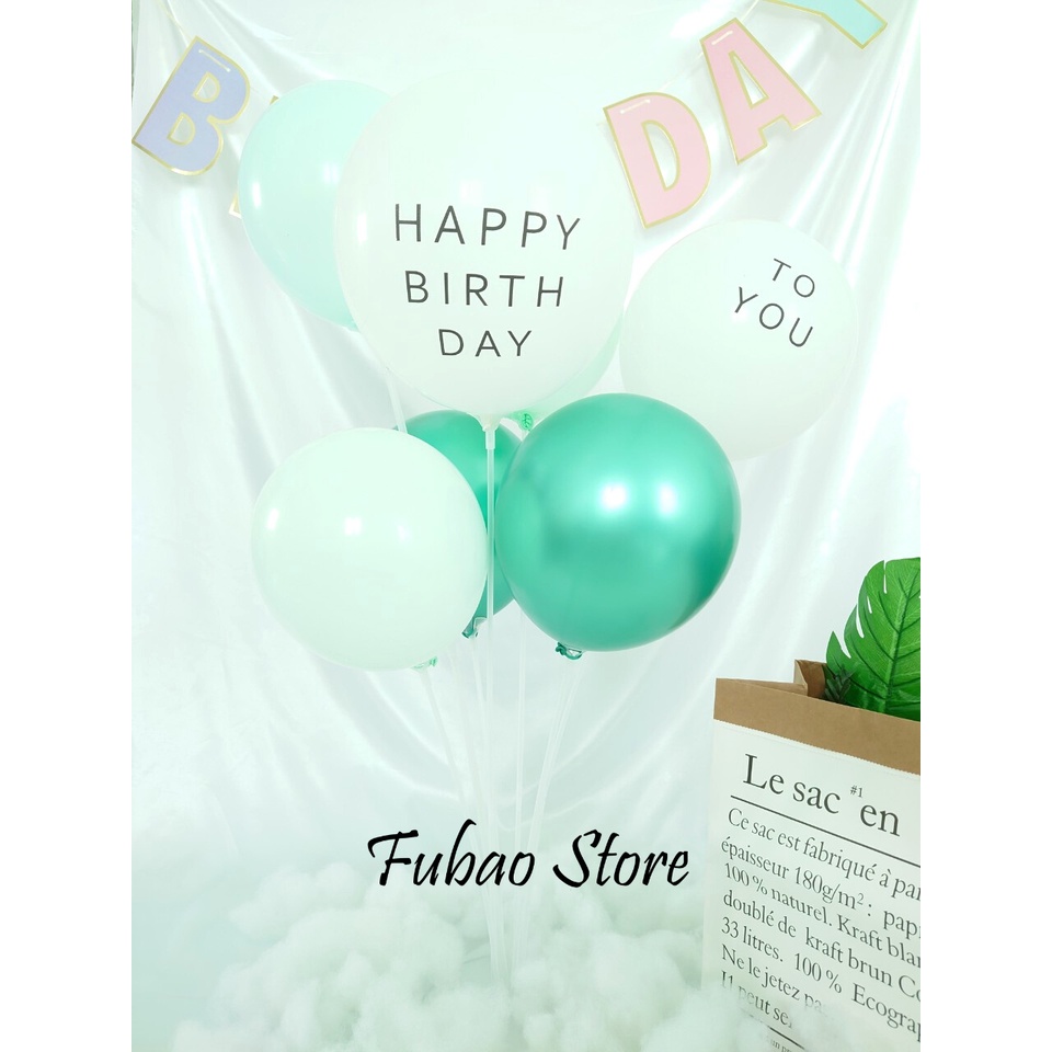 Bong bóng cao su trắng in chữ HAPPY BIRTHDAY TO YOU, trang trí sinh nhật Fubao Store