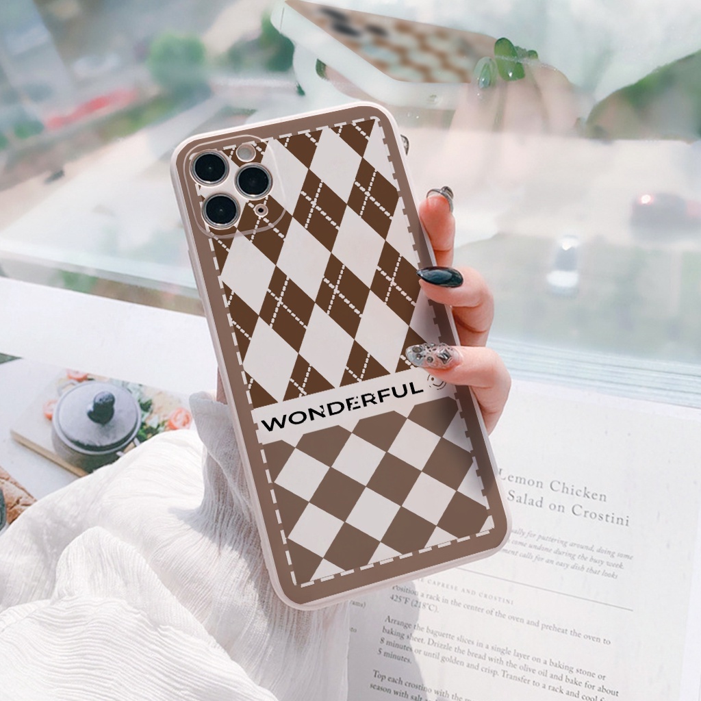 Ốp iphone cạnh vuông caro nâu &quot;wonder/full&quot; cho 11/11pro/11promax/12/13/pro/promax/6/7/8/plus/splus/x/xs/xr/xsmax-e202
