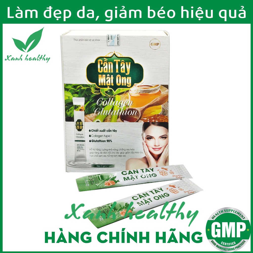 Bột CẦN TÂY MẬT ONG collagen Glutathion - giúp giảm cân, ngăn ngừa lão hóa, giảm sạm nhăn da, làm trắng da - Hộp 15 gói