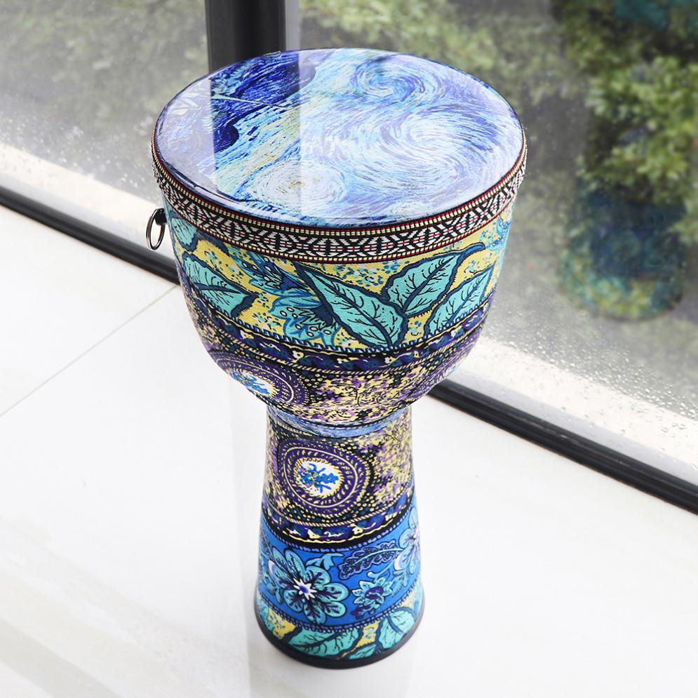 Trống Djembe châu Phi 9 inch bằng vải PVC họa tiết nghệ thuật độc đáo cho mọi lứa tuổi