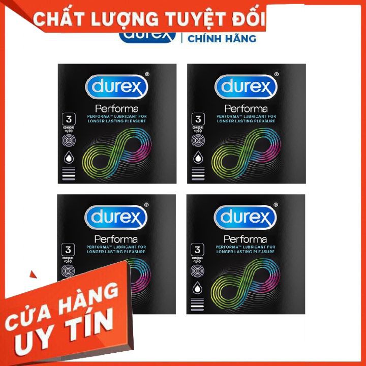 Bộ 4 hộp bao cao su Kéo Dài Thời Gian Quan Hệ Durex Performa [Hộp 3 bao] TẶNG 1 Hộp cùng loại + 1 Hộp b.c.su VIP 3 bao/h