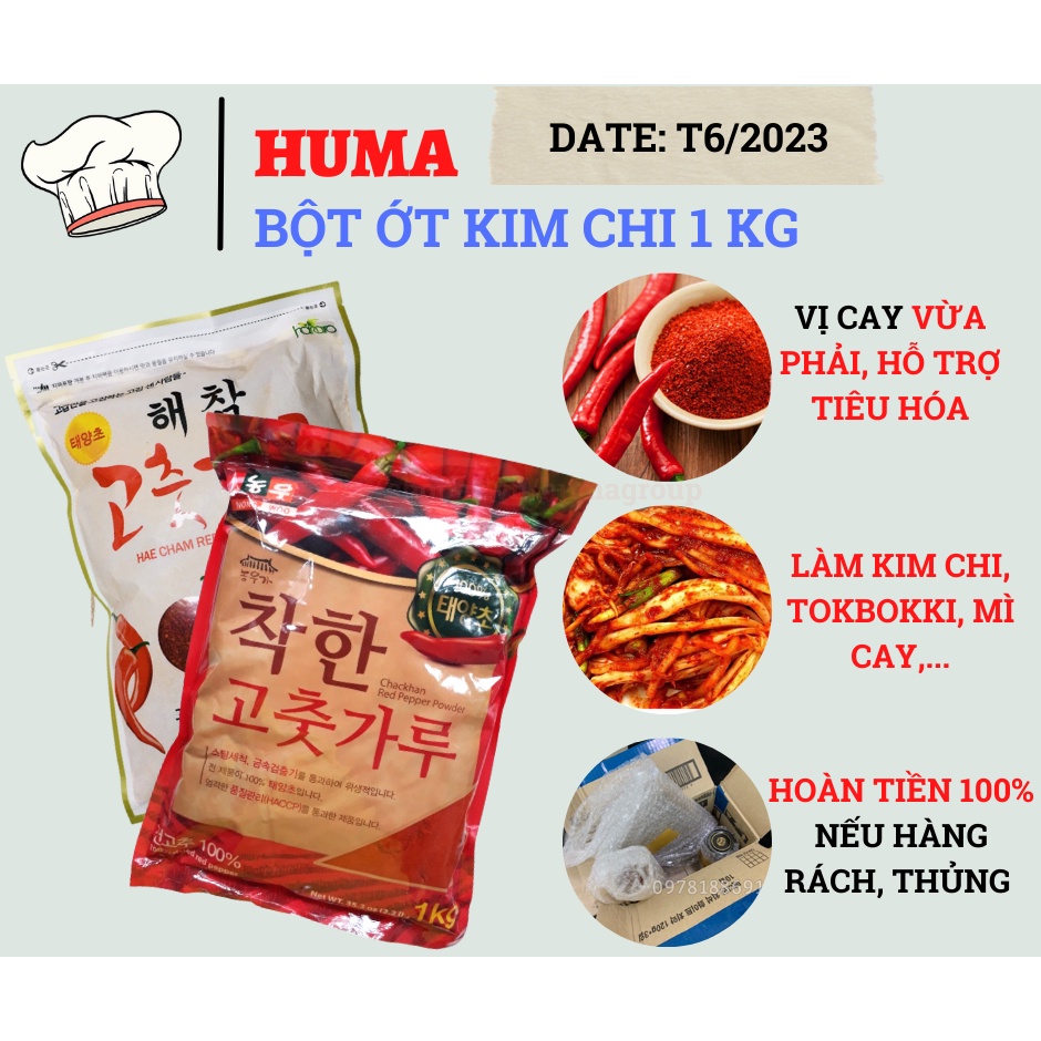 1KG Bột Ớt Làm Kim Chi, Mì Cay Hàn Quốc Haecham, Nongwoo Vảy, Mịn Nhập Khẩu Chính Hãng