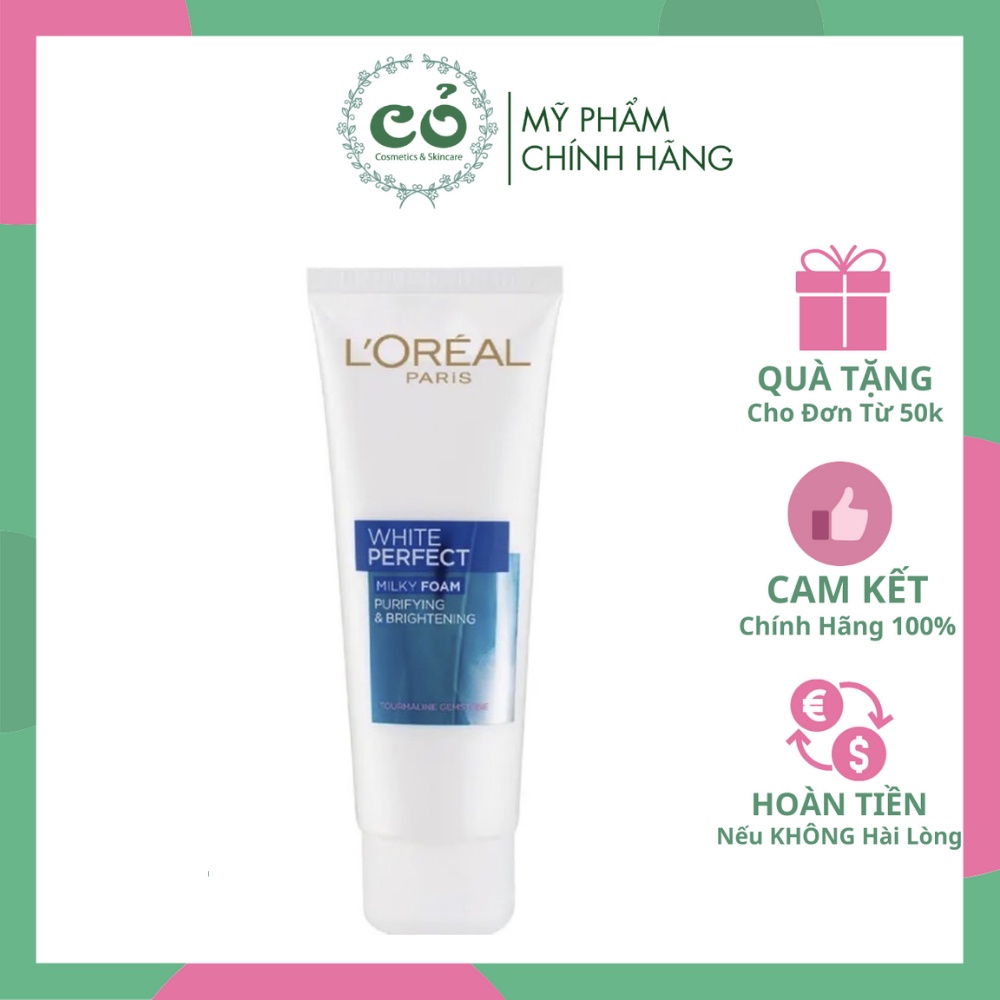 Sữa Rửa Mặt L'oreal  Làm Sạch, Dưỡng Trắng Mịn Da Loreal Paris White Perfect Milky Foam Purifying & Brightening