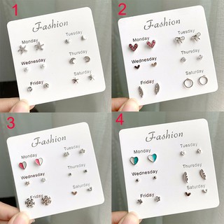 Set 6 đôi khuyên tai kiểu dáng đơn giản dễ thương dành cho nữ