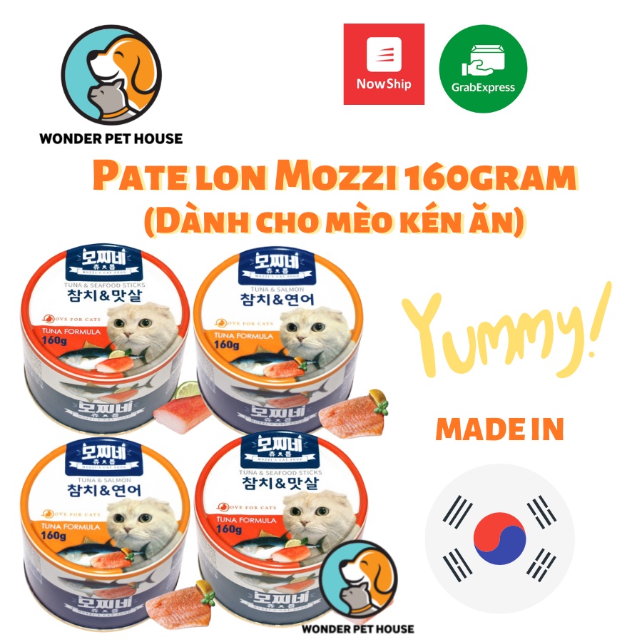 Pate Mozzi's Hàn Quốc 160gram thơm ngon dành cho mèo kén ăn - Thịt hộp cho mèo trên 3 tháng tuổi Mozzi's Cat Food