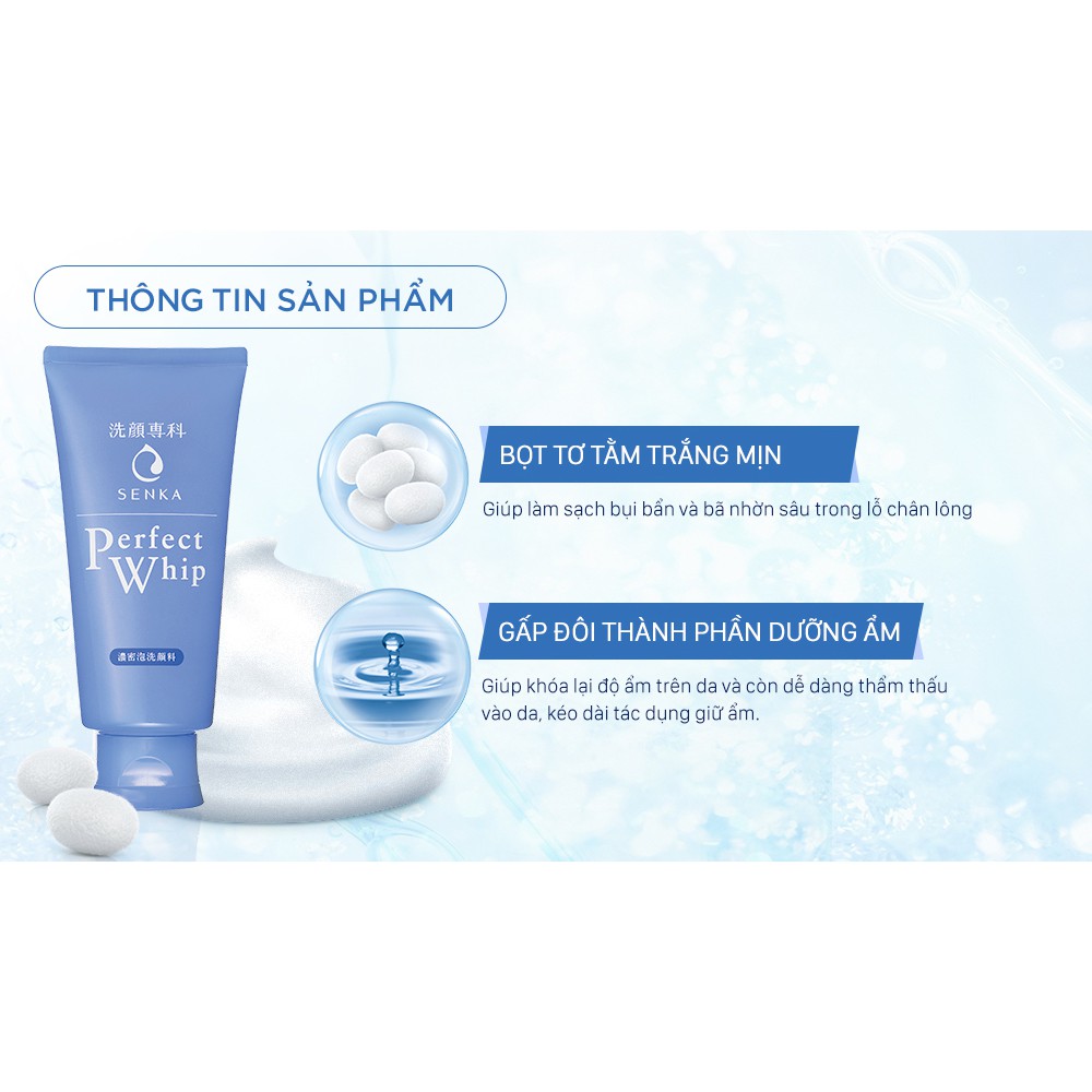 Sữa rửa mặt tạo bọt chiết xuất tơ tằm trắng Senka Perfect Whip 120g