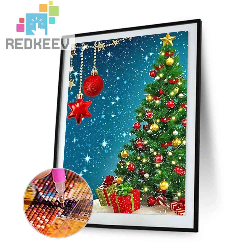 Tranh Đính Đá Kim Cương Toàn Bộ Tròn DIY Hình Cây Thông Giáng Sinh