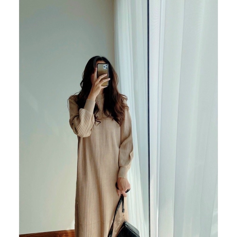 Váy Len - Đầm Len Tay Bồng Dáng Suông
