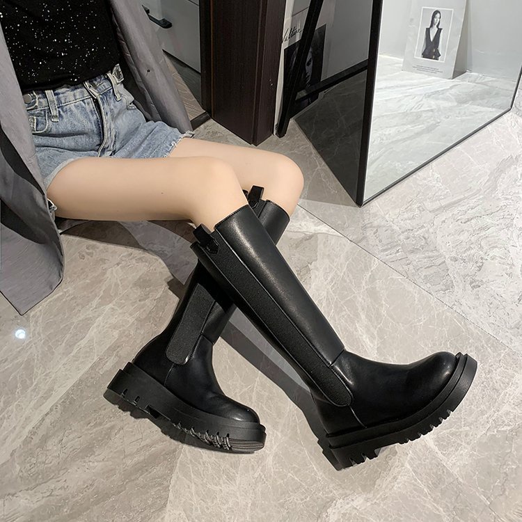 Giày boot cổ cao mũi tròn phối khóa kéo cá tính thời trang dễ phối đồ | BigBuy360 - bigbuy360.vn