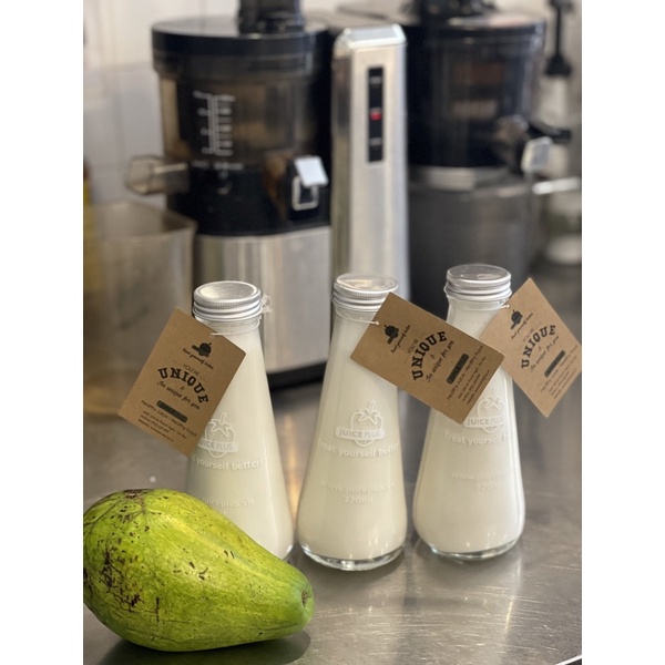 Chai thủy tinh Chai đựng nước ép Chai đựng sữa hạt an toàn 320ml Juice Plus kèm nắp nhôm không rỉ Made in Vietnam