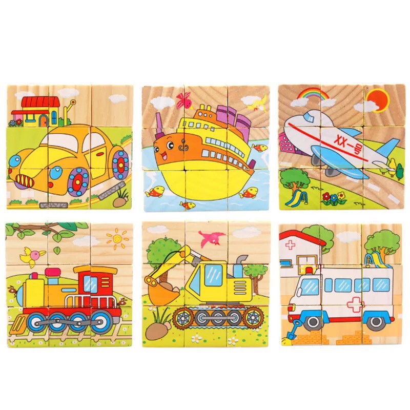 Tranh Ghép Gỗ 6 Mặt - Ghép Hình 3D Cho Bé (Chủ đề Phương tiện giao thông)