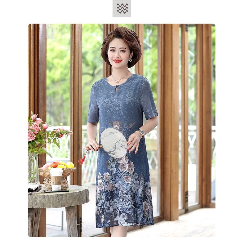 Đầm Chiffon Dáng Dài Rộng Phong Cách Phương Tây Hàng Mới Dành Cho Phụ Nữ Trung Niên 2022