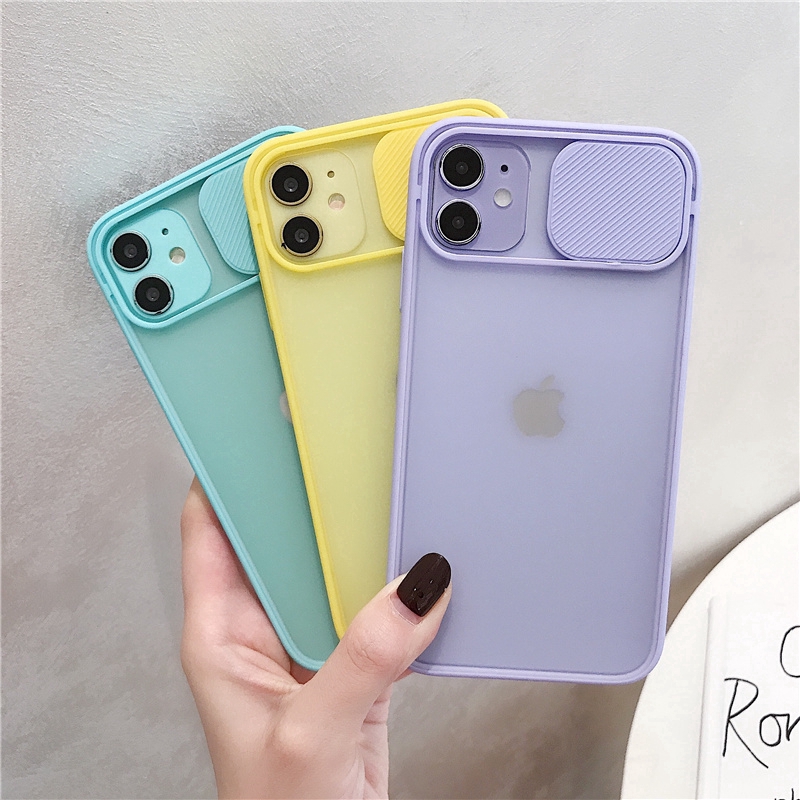 Ốp Điện Thoại TPU Nhám Màu Kẹo Có Nắp Trượt Bảo Vệ Camera Cho IPhone 12 11 Pro Max SE 2020 X XS Max XR 6 6S 7 8 Plus X