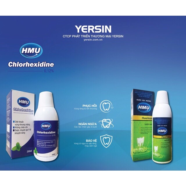 Nước súc miệng diệt khuẩn, sát khuẩn họng HMU Chlorhexidin 0,12% - Chai 250ml
