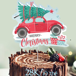 Set 10 thẻ Merry Christmas ô tô chở cây thông