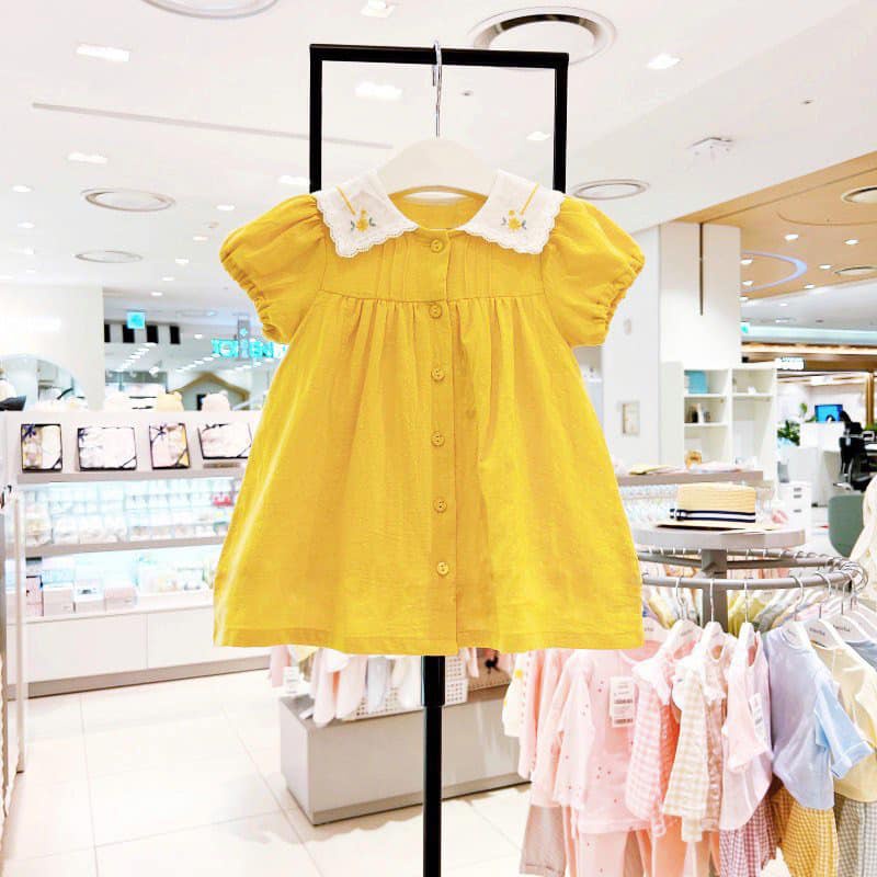 Váy xuất hàn Agabang mầu vàng cổ vuông thêu BG size 90-130