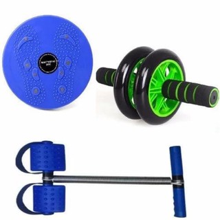 COMBO bộ 3 Dụng Cụ Tập thể dục toàn thân +dây tập tummy+con lăn ab+đĩa xoay eo