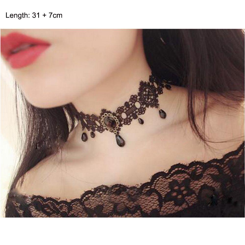 NEXTVN Vòng Cổ Choker Ren Màu Đen Đính Đá Pha Lê Phong Cách Gothic Cổ Điển