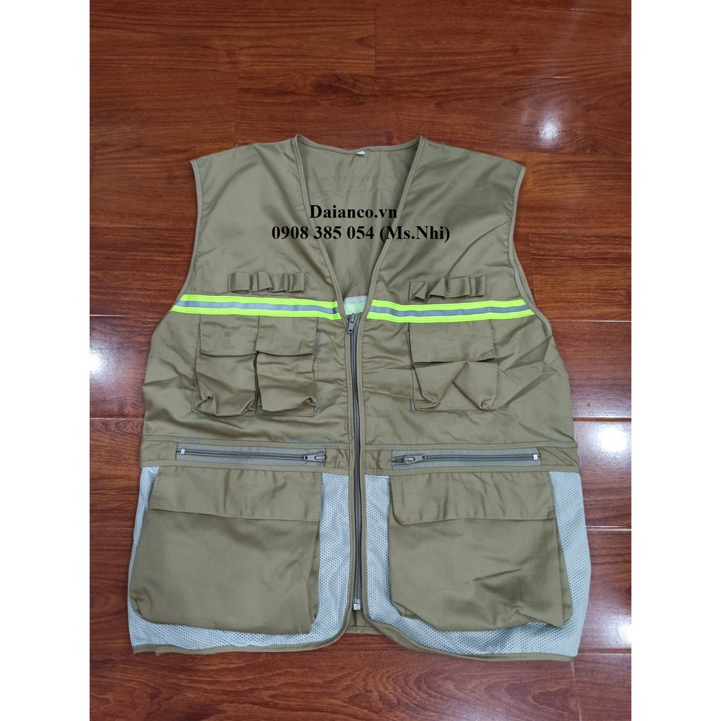 Áo Gile vải kaki phối lưới kèm phản quang 8 túi- Hình thật