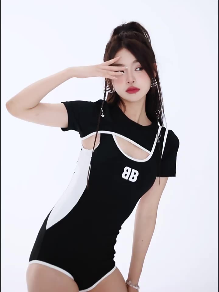 Bikini liền thân 1 mảnh set 2 chi tiết kèm áo cúp ngực 2 dây quảng châu che khuyết điểm nâng ngực bánh bèo 0864&650 C-11 | BigBuy360 - bigbuy360.vn