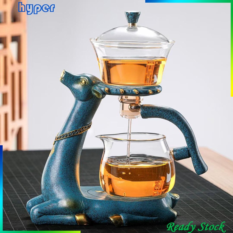 Bộ ấm trà tự động lười thủy tinh Bộ ấm trà Kung Fu gia dụng để pha trà Từ tính hươu hút trà tạo tác Máy pha trà sáng tạo của Trung Quốc Ấm pha trà thủy tinh rỗng hình tuần lộc tinh tế