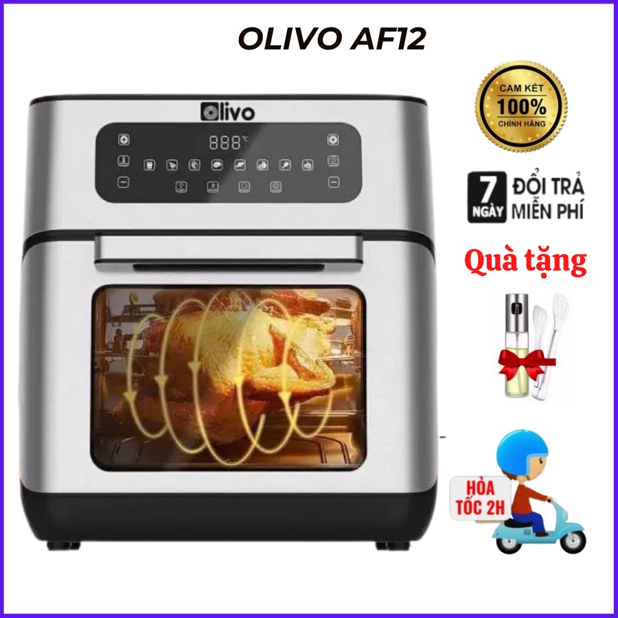 Nồi chiên không dầu Olivo AF12, bếp chiên không dầu 12L, nồi chiên gà nguyên con có trục xoay, chính hãng Unie