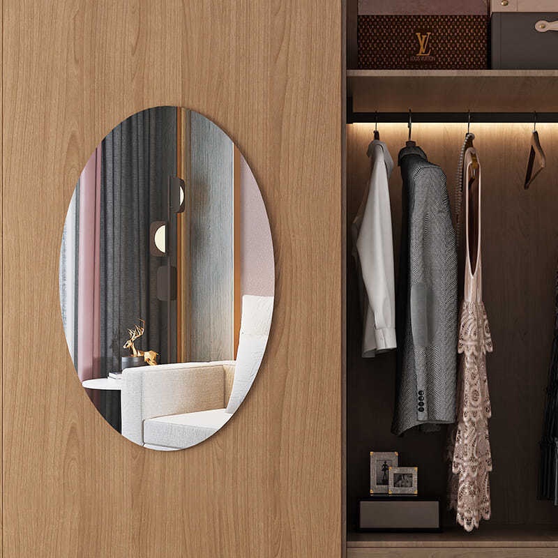 Miếng Dán Tường/Gương Bằng Acrylic Phản Quang Chống Nước Hình Oval Nhỏ Gọn Có Thể Tháo Gỡ Trang Trí Nhà Tắm