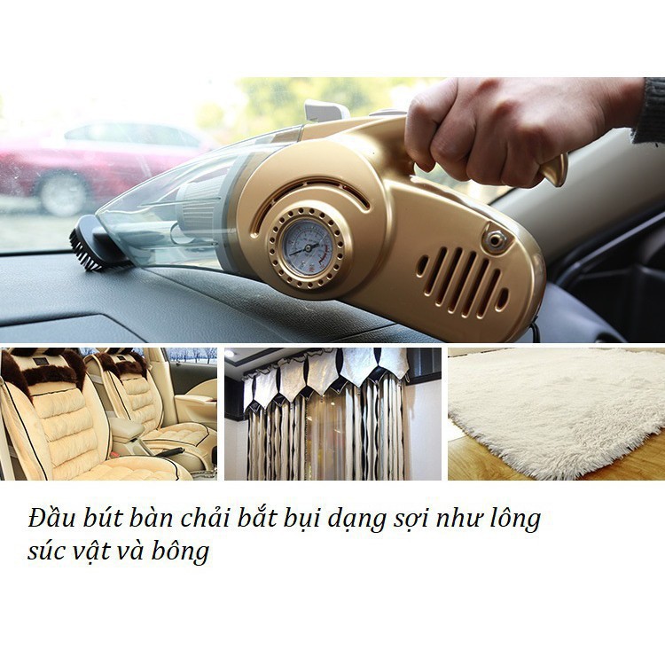 [Hàng hot] Máy hút bụi xe hơi ô tô cầm tay kiêm bơm lốp, đèn pin, đo áp suất có thể hút cả khô và ướt