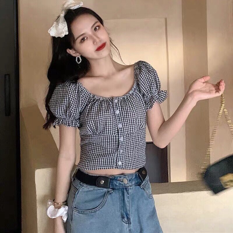 [Tớ có ảnh thật nè] 🥰Áo croptop kẻ/hoa bo chun🥰 | BigBuy360 - bigbuy360.vn