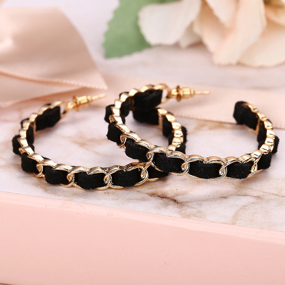 Đôi khuyên tai hình tròn màu đen phong cách vintage đơn giản thanh lịch