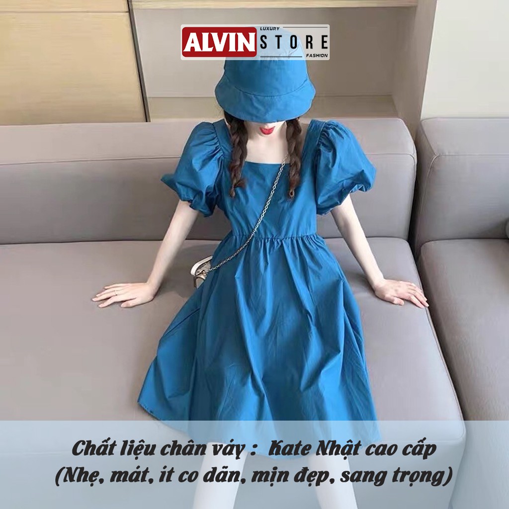 [Hình Thật - Shop Váy Đẹp] Váy Baby Doll Tiểu Thư Dáng Xòe Cổ Vuông Tay Phồng Mua Kèm Nón Nữ Thời Trang