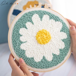 Bộ tranh Thêu Len nổi Handmade - Punch Needle – Daisy Hoa Cúc Siêu Xinh
