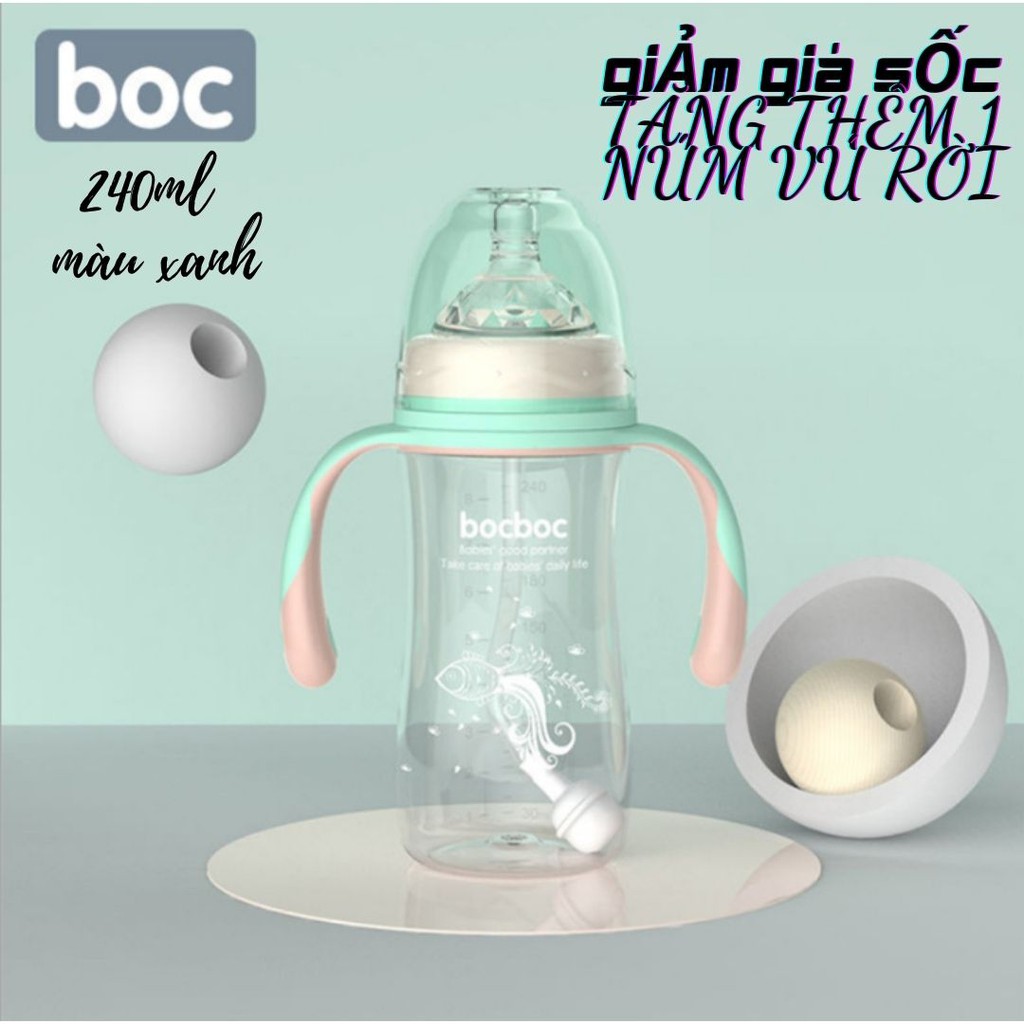 Tặng thêm 1 n.úm-Bình sữa, Bình nước bocboc 3 trong 1 có tay cầm cho bé-dung tích 240ml-300ml