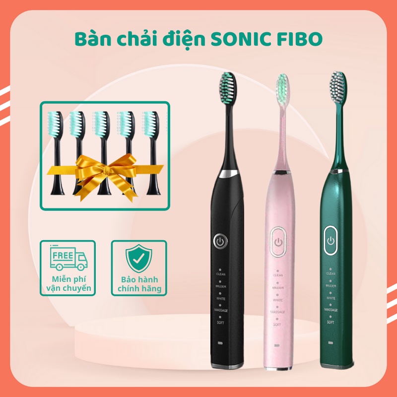 Bàn chải đánh răng điện cao cấp SONIC FIBO, bàn chải điện cho người lớn công nghệ Châu Âu 05 chế độ, bảo hành 06 tháng