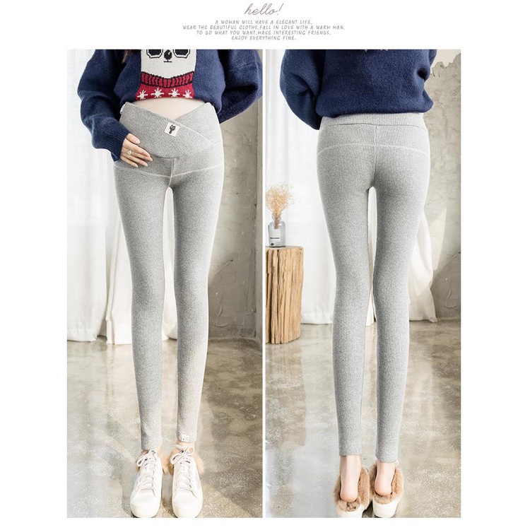 Quần legging cotton nguyên chất dày dặn dáng ôm thời trang thu đông dành cho mẹ bầu mặc bên ngoài
