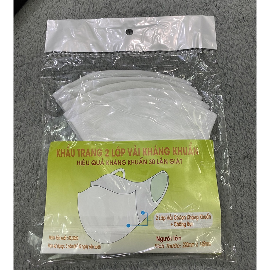 Combo 5 cái khẩu trang 2 lớp vải kháng khuẩn hiệu quả kháng khuẩn 30 lần giặt