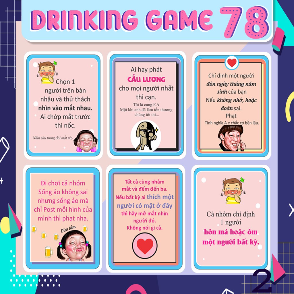 Bộ bài 78 Lá Drinking Game, thử thách đi nhậu, Nốc out giúp khuấy động các buổi hội họp, tụ tập thêm chếnh choáng