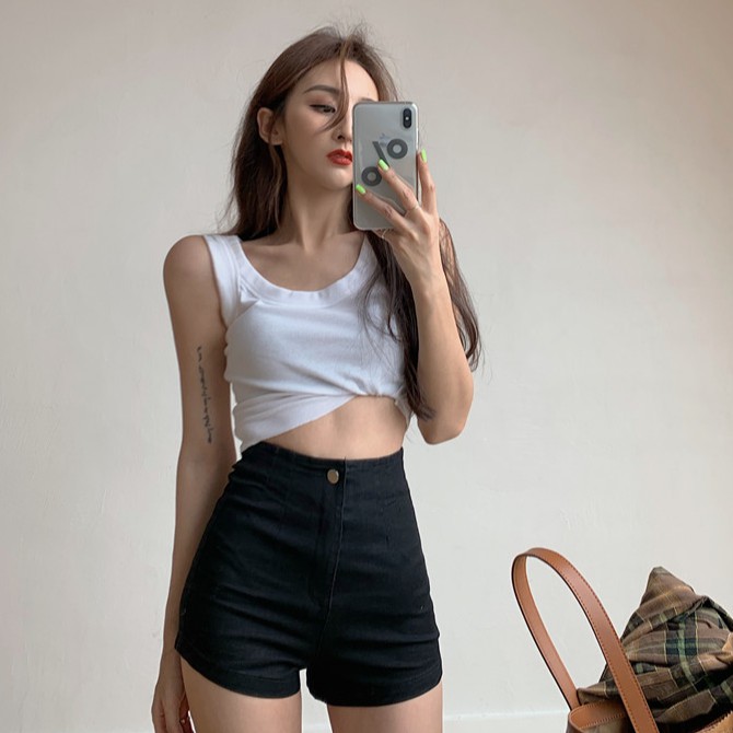 Quần Short Denim Lưng Cao Ôm Dáng Gợi Cảm Dễ Phối Đồ Phong Cách Hàn Quốc | BigBuy360 - bigbuy360.vn
