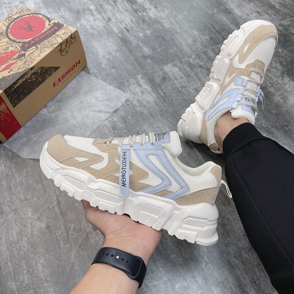 [FreeShip - Bản mới nhất] Giày thể thao nam, giày sneaker kem nâu phản quang z392