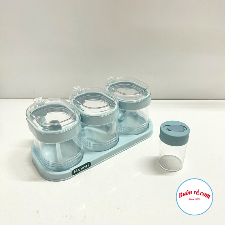 Bộ 3 lọ đựng gia vị có thìa hàng cao cấp Hokori Việt Nhật (MS:2936), Hũ đựng gia vị có nắp đậy tiện dụng bền đẹp -01476