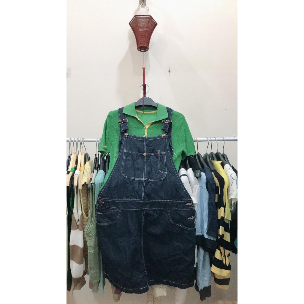 Yếm váy jeans dáng ngắn trẻ trung dễ thương dây đai tùy chỉnh màu xanh đậm 2hand giá rẻ