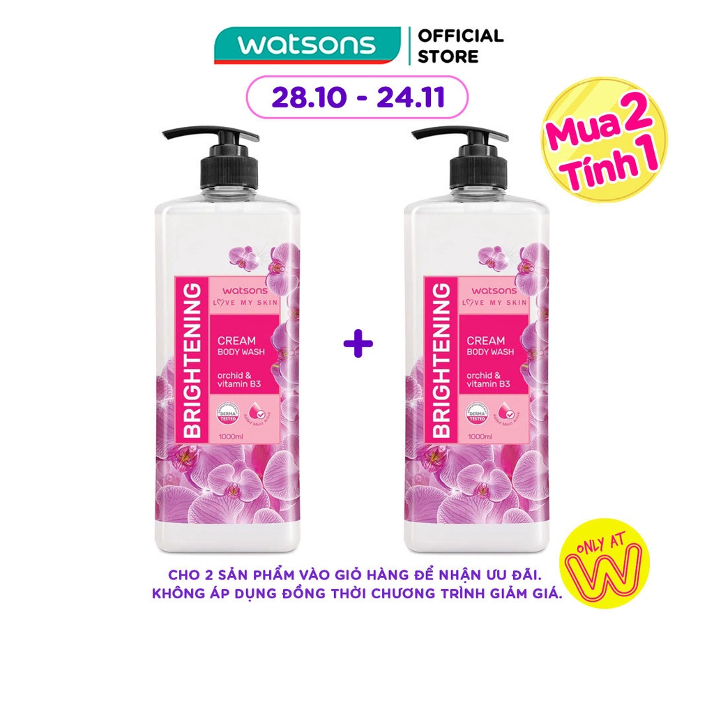 Kem Tắm Watsons Love My Skin Orchid Brightening B3 Scented Cream Body Wash Vitamin B3 Sáng Da 1000ml