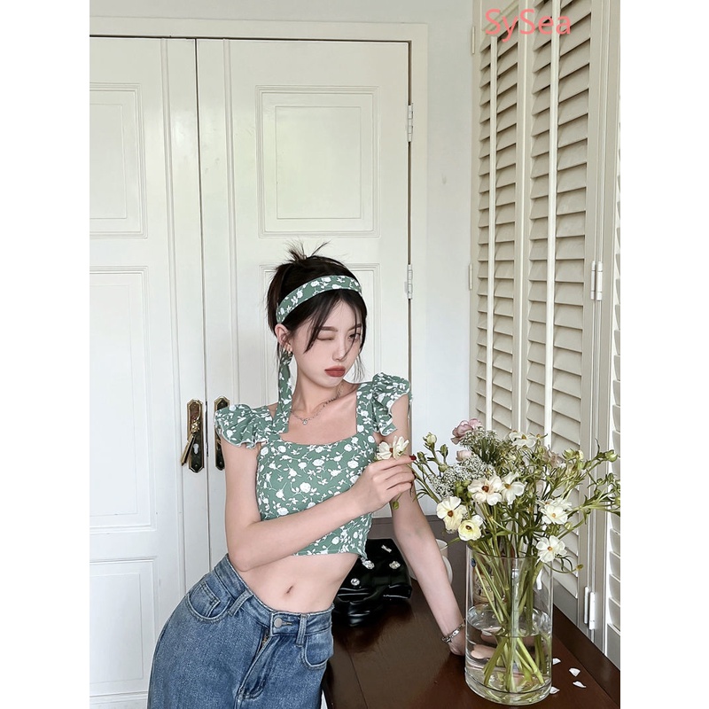 Áo Croptop Họa Tiết Hoa Thời Trang Mùa Hè Pháp Cho Nữ